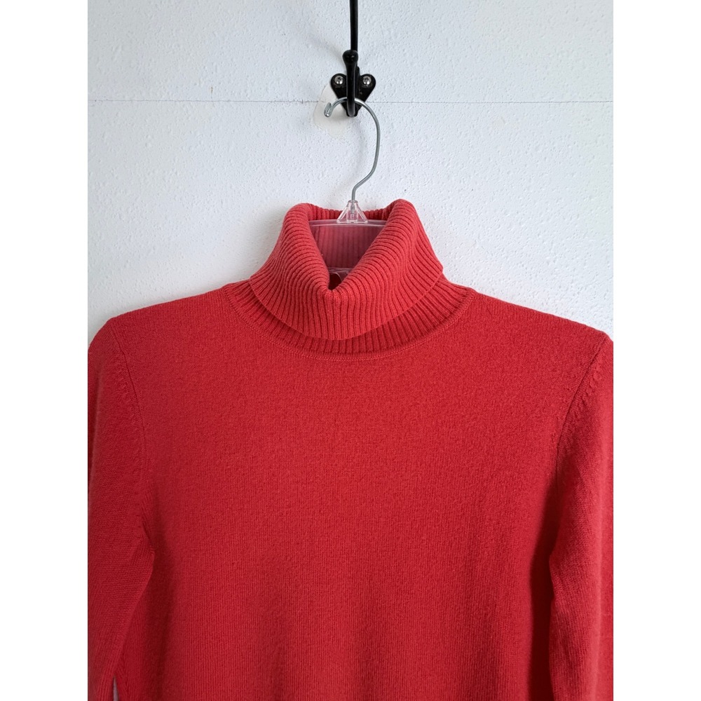 Cashmere Merino Coral Red Solid Wool Cashmere Blend Turtleneck Womens M Sweater